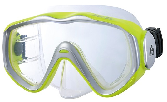 TDS Dive/Snorkel Mask Model 88-6 Free Case! Clear/Blue w/ Dry Yellow Snorkel 